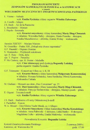 I flet w kwartecie fletowym - Wieczory Muzyczne u Zmartwychwstania Pańskiego w Katowicach 2009