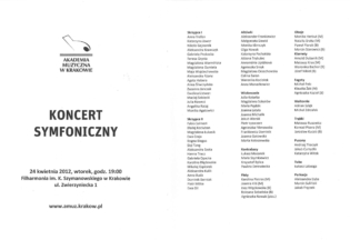 Concert by the Symphony Orchestra of the Academy of Music in Cracow - Poland, Karol Szymanowski Philharmonic in Krakow, Maestro Michal Maciaszczyk 2012