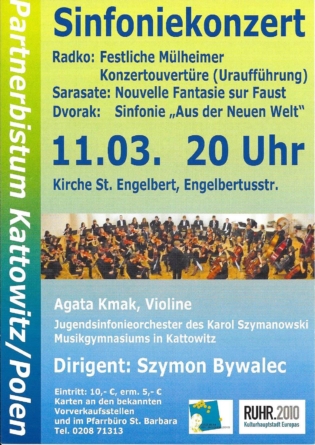 1st flute, Concert Kultur im Bistum Essen 2010, Kirche St. Engelbert in Mulheim - Germany, The Karol Szymanowski Youth Symphony Orchestra, conductor Szymon Bywalec 2010