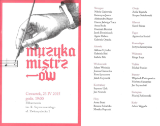 1st flute, Poland-China Youth Symphony Orchestra - Concert "Muzyka Mistrzów", Karol Szymanowski Philharmonic in Krakow, Maestro Michal Maciaszczyk 2015