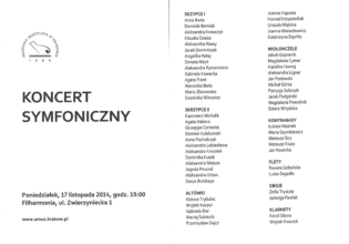 1st flute, Concert by the Symphony Orchestra of the Academy of Music in Kracow, Karol Szymanowski Philharmonic in Krakow - Poland, Maestro Tadeusz Wojciechowski 2014